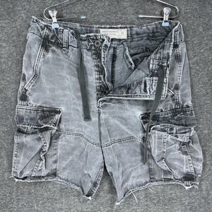 Abercrombie & Fitch Cargo Short Mens 32 Faded Gray Button Fly Drawstring fatigue
